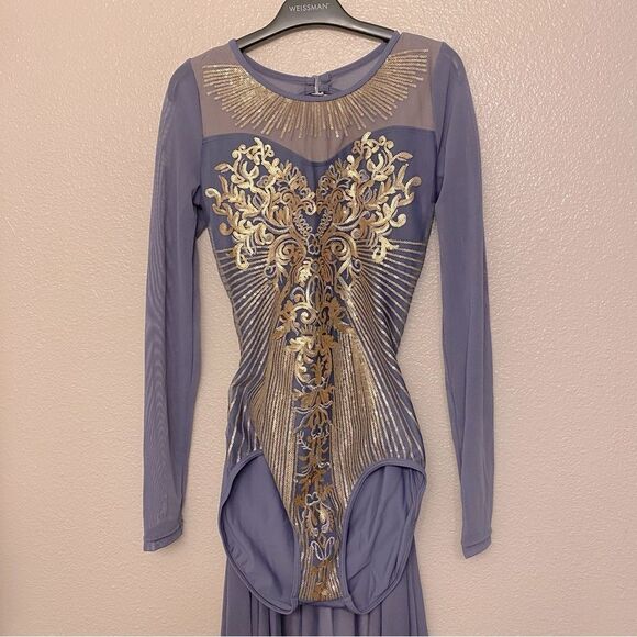 WEISSMAN Elite solo Dance costume slate blue Radiant Sequin Mesh Dress D11490 SA - Picture 2 of 14